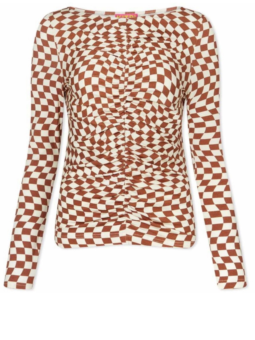 Kitri Hope Checker Ruched Jersey Top
